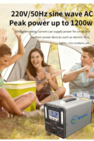 Batterie LiFePO4 au lithium-ion AC 600W 1200W, pack de batteries, MPPT, onde sinusoïdale pure, alimentation de secours en extérieur, station d'alimentation solaire portable
