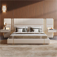 Lit de Luxe Italien Personnalisable en Cuir Capitonnée avec Rangement, Tête de Lit Large, Design Moderne pour Villa, Taille King Size - Prix Usine