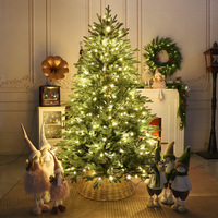 Sapin de Noël artificiel pré-éclairé en PE, lumières LED blanc chaud, plusieurs tailles de 5 à 10 pieds, pour la décoration de Noël des hôtels et des commerces