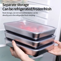 Grands contenants alimentaires en acier inoxydable, boîte de conservation des aliments, couvercle en plastique anti-fuite, récipient hermétique pour la conservation de la viande, pour le réfrigérateur, la cuisine