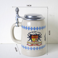 Chope à bière en céramique vintage d'Allemagne ancienne, souvenir militaire, 500 ml, 1 L, avec couvercle
