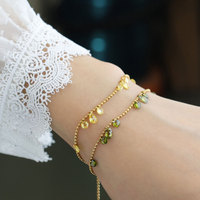 Kalung Perhiasan Mewah Elegan Warna Cyan Gold, Kalung Minimalis Fashion Berlian Stainless Steel untuk Wanita