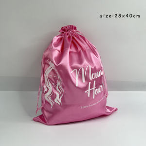Prix de gros, sac cadeau en soie personnalisé avec cordon de serrage, sac fourre-tout en satin avec logo imprimé, sacs anti-poussière pour vêtements et cheveux - Product Image 6