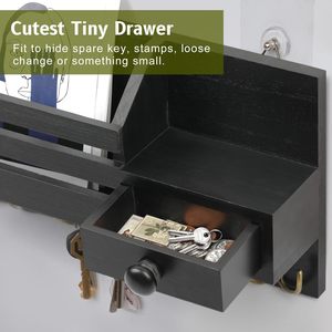Porte-clés mural moderne à double niveau en bois avec adhésif, organiseur de courrier et de clés avec <span class=keywords><strong>tiroir</strong></span> et <span class=keywords><strong>petite</strong></span> étagère 12,2x7,1x3,2 pouces - Product Image 5