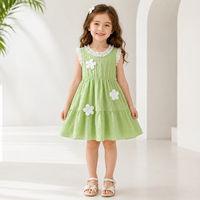 Nouvelle Robe d'été 2026 pour Filles, Modèle Fleurie Sans Manches, Robe Gâteau Superposée Douce, Col à Volants, Vert, Collection Boutique, Vente Chaude, Robes pour Enfants
