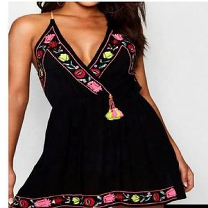 Mini robe brodée noire tendance et Sexy, tunique élégante pour femme, style bohème, tenue de fête, 35 # - Product Image 4