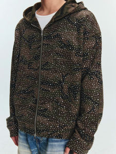 YUHCEN Top Quality Camouflage DTG-Druck Alle Diamond Zip Up Hunt Schwergewicht Cropped Boxy Zip Up <span class=keywords><strong>Camo</strong></span> Strass Hoodie - Product Image 2