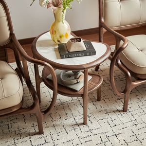 طاولة قهوة دائرية عصرية بسيطة، مصنوعة من خشب الجوز الأسود الأمريكي لغرفة المعيشة - Product Image 1