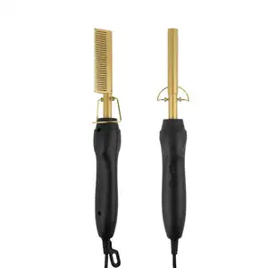 Luxury Professional Salon Electric, Hair Straightener Hot Comb Curling Straightener Hair Heating Styling Tools Copper Hot Comb/
