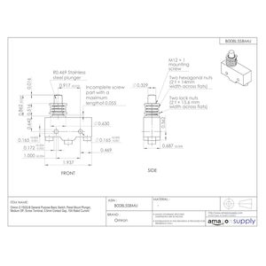 Micro-interrupteur Z-15GQ-B à montage sur panneau, à piston, 15A 250VAC SPST normalement ouvert, bornes à vis, fabriqué au Japon - Product Image 2