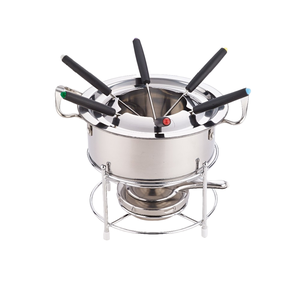 Ensemble de pot à <span class=keywords><strong>fondue</strong></span> en acier inoxydable en gros avec 6 fourchettes pour dîner à la <span class=keywords><strong>maison</strong></span>, restaurant, traiteur, usage pour faire fondre le fromage et le chocolat - Product Image 1