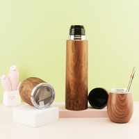 Ensemble de gourde à thé, tasse à Mate de 12oz, avec couvercle de fermeture, 500ml, bouteille Thermos en bois, Bombilla paille, tasse à Mate