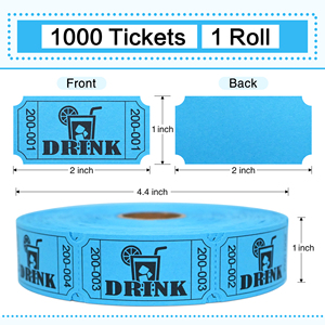 Rollos de Tickets para Bebidas Azules de <span class=keywords><strong>2x1</strong></span> Pulgadas, Perforados Individualmente, Numerados, Papel Grueso, Sin Impresión en la Parte Posterior, 1000 Tickets por Rollo - Product Image 2