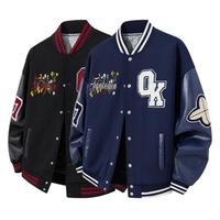 Veste Bomber Varsity Homme OEM Style Contrastant Streetwear Broderie Lettres Décontractée avec Col