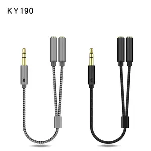 KM çin fabrikasının müzik dinlemek için çift kulaklıklara bağlanmak için dokuma metal adaptörlü 1/2 çift kulaklık splitter