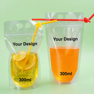 Sac Ziplock Transparent en PE à Poignée, Idéal pour Boissons de Fête, avec <span class=keywords><strong>Paille</strong></span>, pour Aliments, Café, Lait Liquide, Jus - Grande <span class=keywords><strong>Vente</strong></span> - Product Image 1