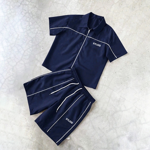 Streetwear Nylon Full Zip Short Sleeve Collared Shirt Elastic Drawstring Wide Leg Shorts 2 Piece <b>Set</b> Custom Tracksuit Manufactur - Product Image 1