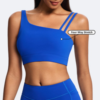 Soutien-gorge de sport asymétrique personnalisé pour l'entraînement, en nylon recyclé respirant de haute qualité, avec bretelles et extensibilité quadridirectionnelle, taille moyenne