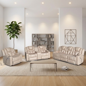Sofá Seccional Eléctrico Reclinable de Cuero Sintético con Reposacabezas Ajustable, Luces LED, Altavoz Bluetooth, Diseño Europeo - Product Image 1