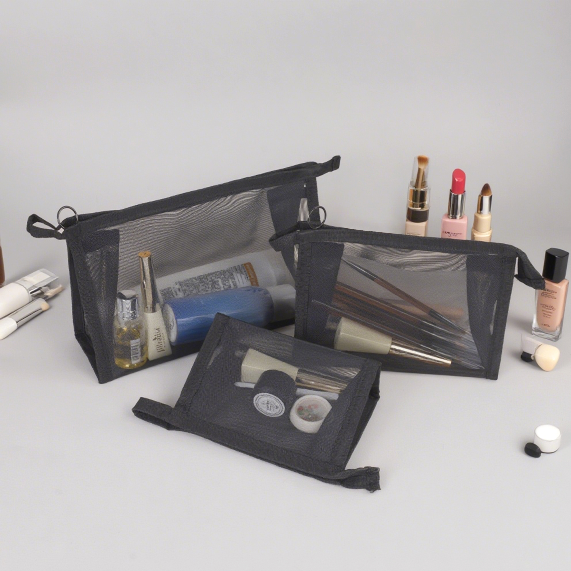 Clear Mesh Zipper Closure Small Cosmetic Bag
