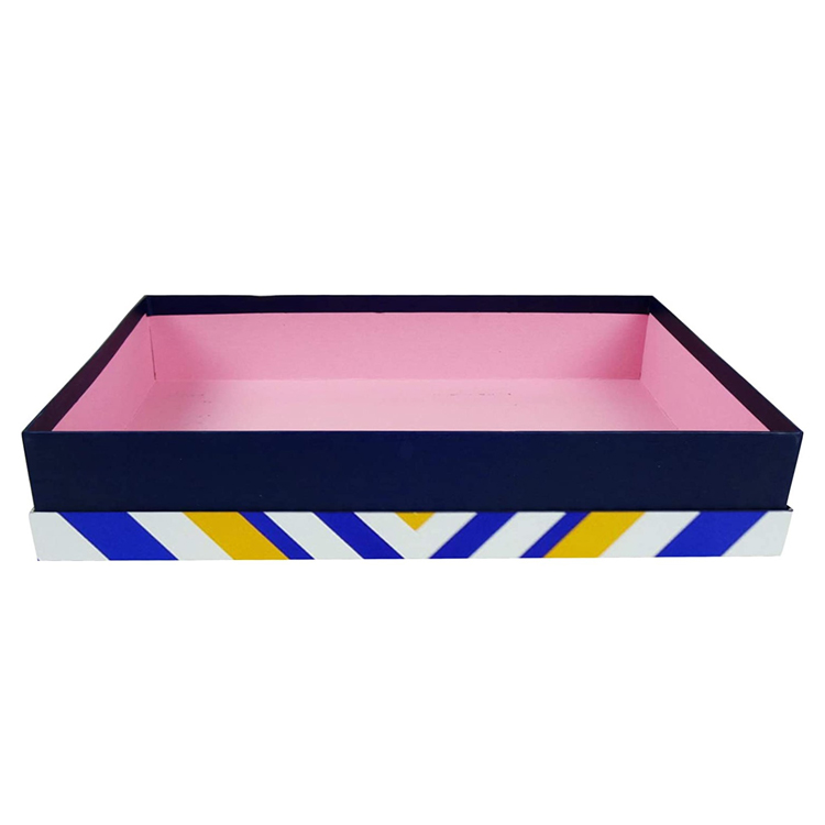 Custom Red White Black triangle Stripes Lid and Pink Interior Cardboard Box