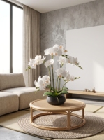 Anggrek Putih Buatan dalam Vas Kaca, Rangkaian Phalaenopsis Realistis dengan Pot untuk Dekorasi Meja Rumah atau Kantor