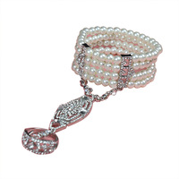 YL Vintage Persönlichkeit Drei schicht ige Perle Strass Elastisches Armband Ball Kleid Schmuck Ringe Ohrringe Modische Ohrringe