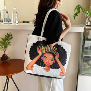 Original Hand-painted West African Style Canvas Tote <strong>Bag</strong>, Cartoon Pattern, Large Capacity, New Multi-functional Storage <strong>Bag</strong> - Product Image 5