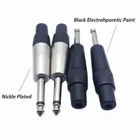 Jack Mono TS 6.35mm Paduan Seng Stereo 1/4 Inch Male Plug Konektor Solder Berlapis Nikel Logam untuk Gitar Mikrofon Plug Mix