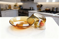 Assiette en verre ambré épaissi, transparente, pour salade, fruits, service, vaisselle multi-usages pour la maison, la cuisine et la salle à manger