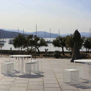 Juego de Muebles de Exterior Duraderos de Acero Inoxidable con Estructura de Hierro Moderna, <span class=keywords><strong>Mesa</strong></span> y Silla de Café Minimalistas para <span class=keywords><strong>Terraza</strong></span> Comercial - Product Image 2