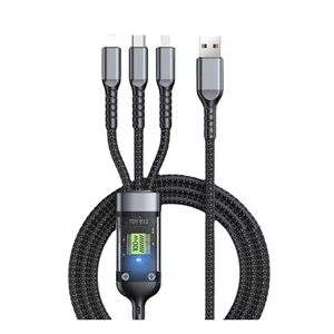 Cable USB-C de Carga Rápida de 100W 3 en 1 con Indicador de Energía Transparente para Teléfonos iPhone y Android con Construcción de Aleación de Aluminio - Product Image 1