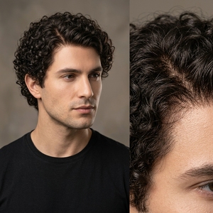 Parrucchino Professionale <span class=keywords><strong>da</strong></span> <span class=keywords><strong>Uomo</strong></span> in Pizzo Integrale con # Sistema di Capelli Umani Personalizzabile, 4 Pezzi, Colore Marrone Medio - Product Image 3