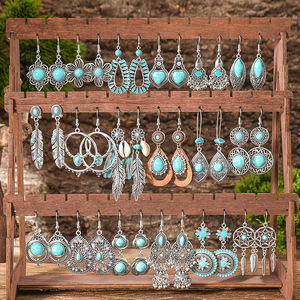 Pendientes Colgantes Bohemios de Turquesa, Chapados en Plata Antigua, Joyería de Moda para Fiesta para Mujer - Product Image 1