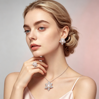 Ensemble de bijoux en argent sterling 925 avec perle d'eau douce naturelle, pendentif flocon de neige de Noël, boucles d'oreilles et bague, avec certificat