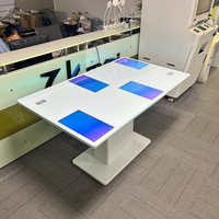 Table tactile interactive capacitive à 4 écrans de 15,6 pouces, blanche, 10 points de contact, avec bande LED, charge sans fil, pour usage commercial et bureautique