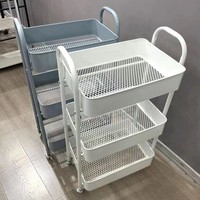 Chariot de salon mobile à poignée métallique Chariot de rangement de cuisine Support de rangement pour salle de bain Support de rangement peu encombrant Chariot roulant en maille