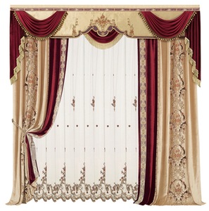 Tenda <span class=keywords><strong>di</strong></span> lusso in velluto ricamato europeo con mantovana a drappeggio e finiture in <span class=keywords><strong>pizzo</strong></span> <span class=keywords><strong>per</strong></span> soggiorno, camera da letto e decorazioni <span class=keywords><strong>per</strong></span> la casa in villa - Product Image 1