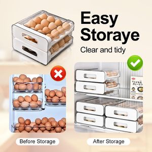 Organisateur de rangement pour œufs de cuisine, tiroir de rangement pour œufs <span class=keywords><strong>en</strong></span> <span class=keywords><strong>plastique</strong></span>, boîte de rangement pour œufs à 32 compartiments, 2 niveaux, plateaux pour œufs - Product Image 4