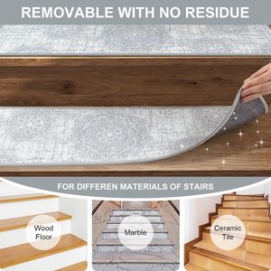 15pcs không trượt tự dính <span class=keywords><strong>grey</strong></span> Thảm cầu thang treads 8 "x 30" Peel Stick <span class=keywords><strong>Runner</strong></span> hiện đại hình học khu vực Thảm Bộ máy làm - Product Image 4