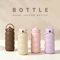 Bouteille d'eau sport isotherme portable en acier inoxydable 304 de 600 ml, à large ouverture, écologique, anti-fuite, sans BPA, avec paille, 6-12