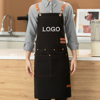 Tablier de cuisine en toile de coton noir avec logo personnalisé imprimé, pour restaurant, barman, chef, barista, cuisinier
