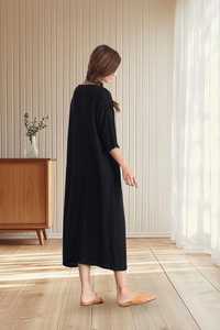 Robe longue en coton et lin pour femme, style minimaliste, manches courtes, col en V, coupe trapèze, avec ceinture, décontractée, grandes tailles, vêtements d'été B2B - Product Image 6
