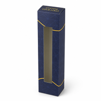 Boîte pliante personnalisée bleu marine avec dorure à chaud, haute et étroite, à extrémités pliées, avec fenêtre, pour emballage cadeau de spiritueux et de vin