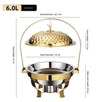 Plat de service doré avec couvercle suspendu, brûleur à alcool, chauffe-plats de buffet, rond en acier inoxydable, pour traiteur et événements, vente en gros