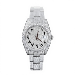 Montre de luxe en acier inoxydable avec verre quartz, sertie de moissanite et de diamants, étanche 10 bars, éclat brillant, élégante - Product Image 1