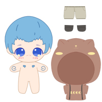 Poupée en peluche bleue brodée à grands yeux avec nœud rose, poupée mignonne OEM