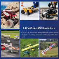 7.4V LiPo 2S 30C 450mAh có thể sạc lại Lipo với JST & ph2.0 cắm scx24 với 1to2 USB sạc phù hợp cho hầu hết các 1/10, 1/16,RC bay không người lái