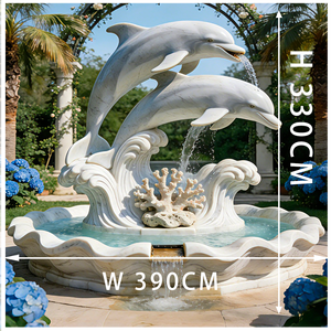 Fonte de Água em Mármore Personalizada com Escultura de Golfinho, Fonte de Golfinho em Pedra para Decoração de Hotel e Resort - Product Image 3