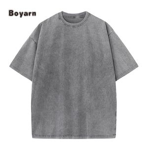 Boyarn Arrivée Lavé Unisexe Surdimensionné 100% Coton T-shirt Drop Shoulder Plain 270 Gsm DTG 3d Logo T-shirts Brodés - Product Image 3
